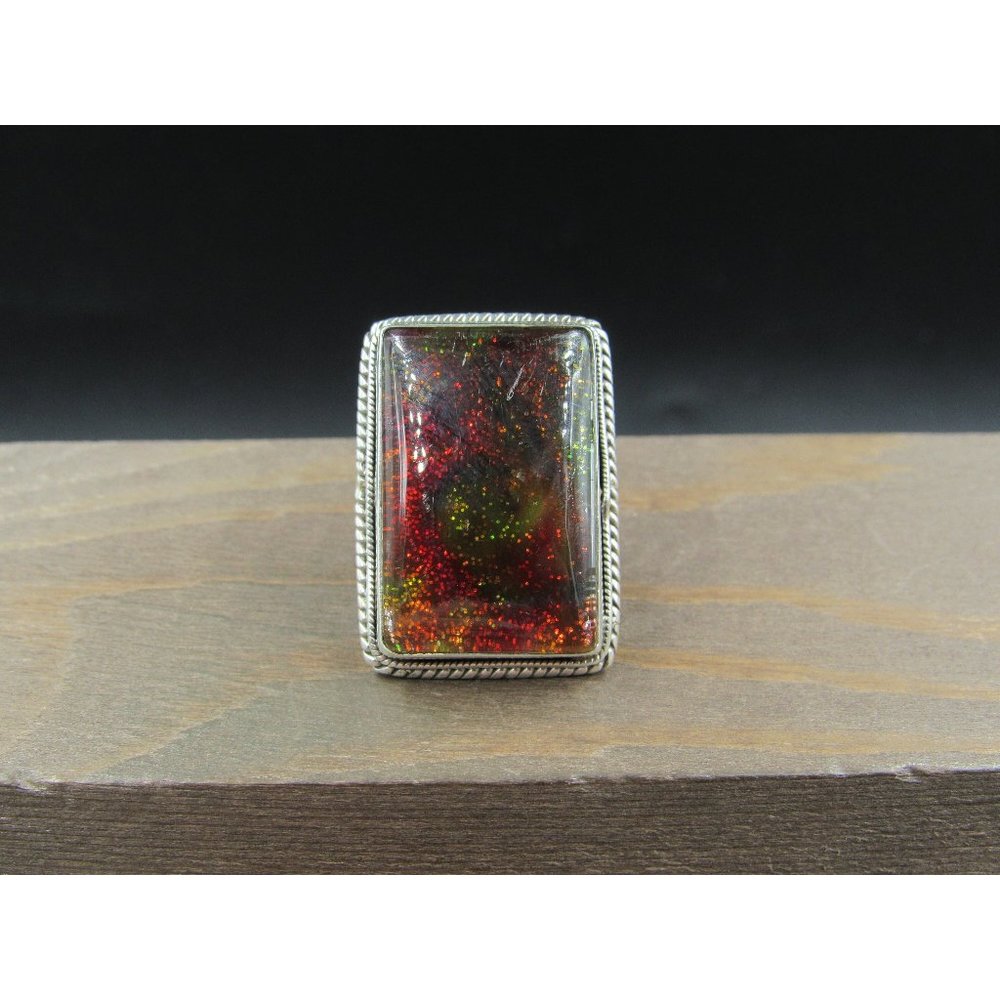 Size 4.5 Sterling Silver Large Handmade Glass Resin Band Ring Vintage Statement